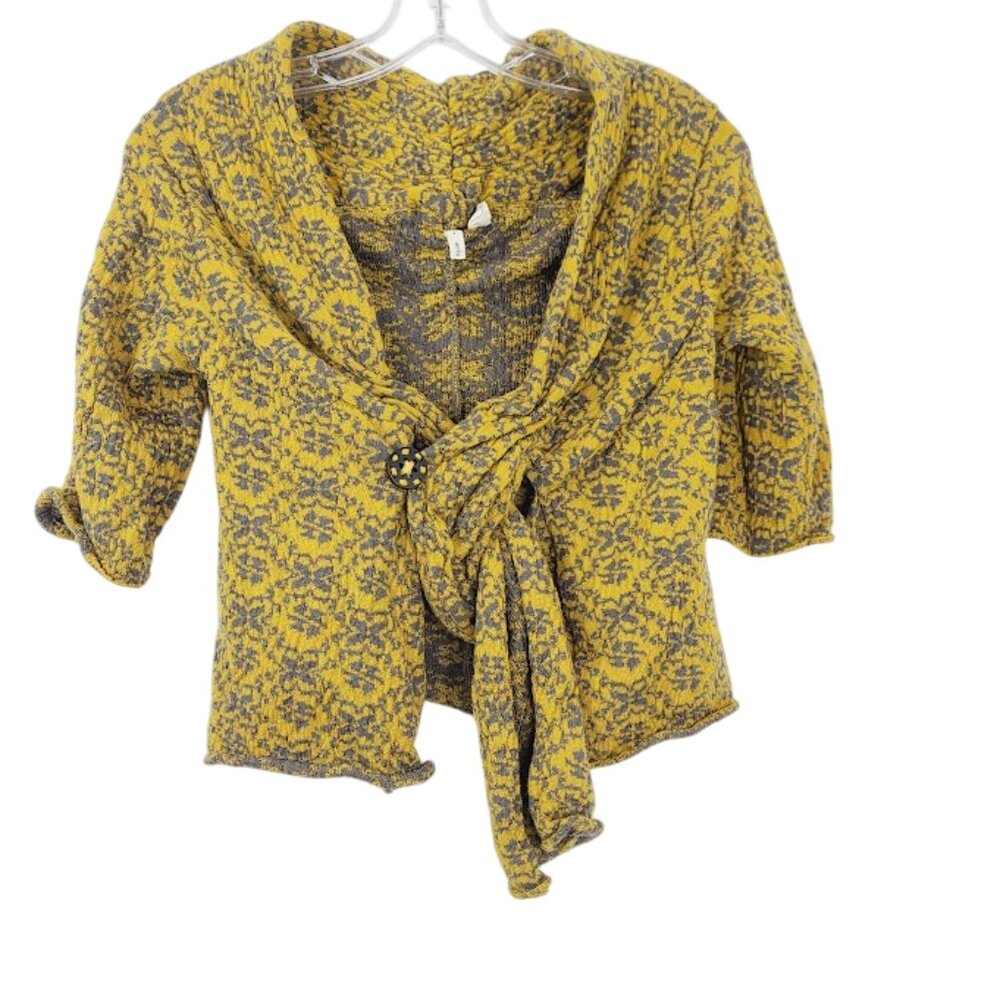 Moth Yellow and Gray Patterned Shawl Collar Cardigan